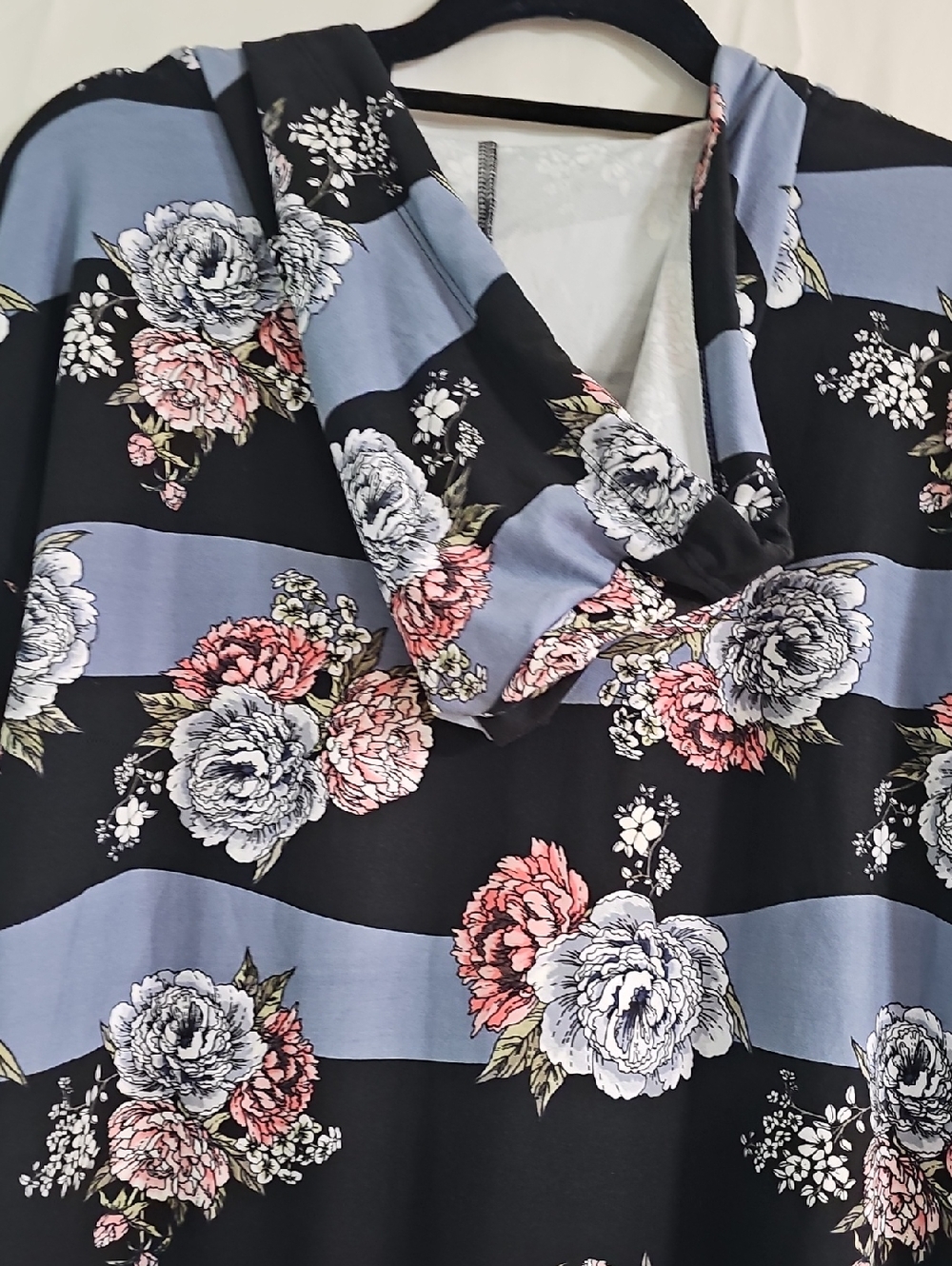 LuLaRoe Eliza Black Floral Hoodie with Pink Accents - Picture 5 of 8